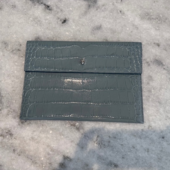 Pristine Alexander McQueen Croc-Embossed Leather Clutch - Light Blue (2021) - Picture 1 of 9